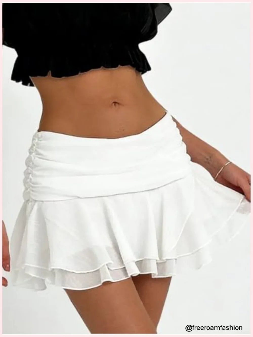 Ruffle Mesh Sheer Y2K Mini Skirt Low Rise A-Line with Lining